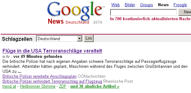 Screenshot von Google News